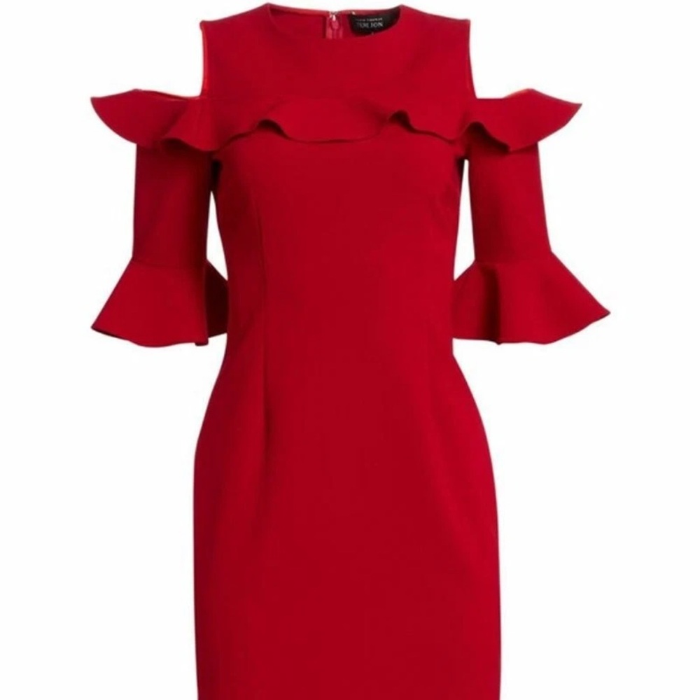 Teri Jon by Rickie Freeman Crepe Cold-Shoulder Sheath Dress - Picture 3 of 7